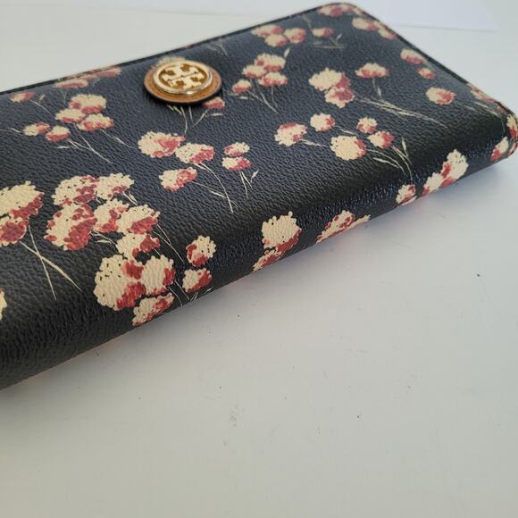 Tory Burch Kerrington Zip Around Continental Wallet Floral Black Large Leather - Picture 12 of 12
